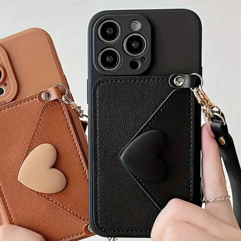 NEW Apple IPhone 15 Pro Max crossbody 3D love heart faux leather Phone case